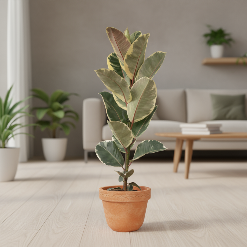 Ficus Elastica 'Tineke' - 75-100 cm - pot size ⌀24 cm