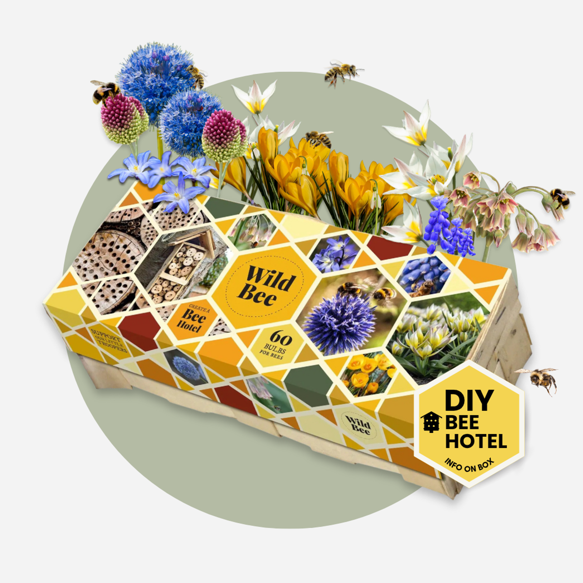 Bulb Mix Wild Bee Hotel Box - 60 Bulbs - Bee Hotel Building Guide - Hardy For Winter